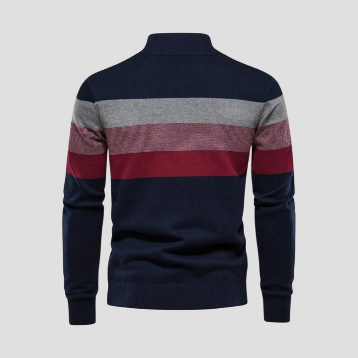 Mens Knit Sweater Quarter-Zip Striped Pattern