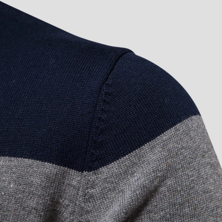Mens Knit Sweater Quarter-Zip Striped Pattern