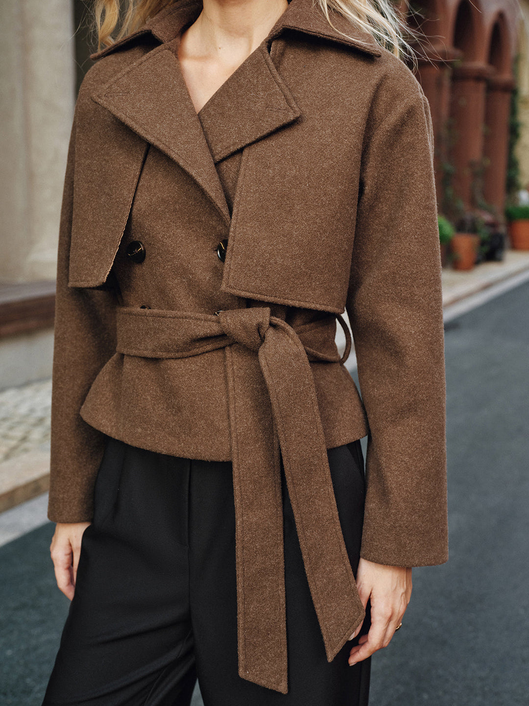 Womens Tweed Overcoat Double-Breasted Refined Fit