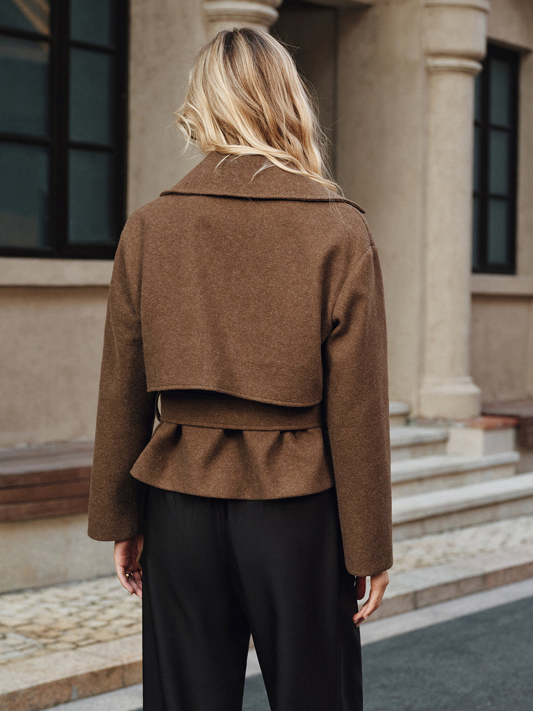 Womens Tweed Overcoat Double-Breasted Refined Fit