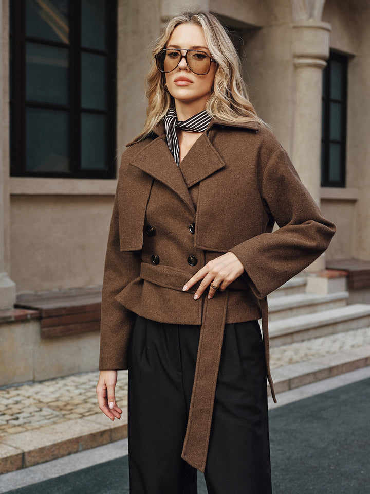 Womens Tweed Overcoat Double-Breasted Refined Fit