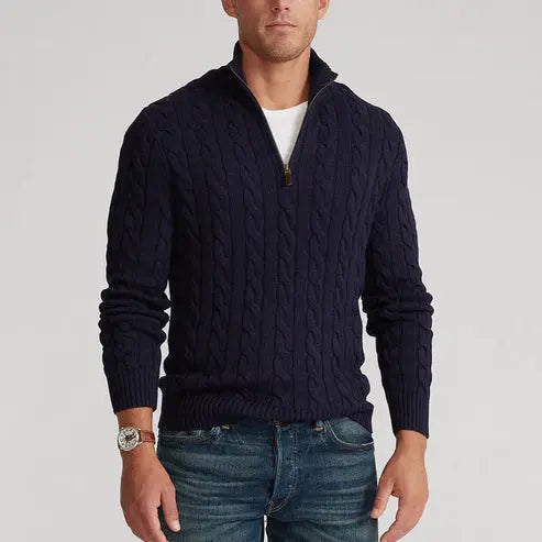 Mens Cable Knit Sweater Quarter Zip Pullover