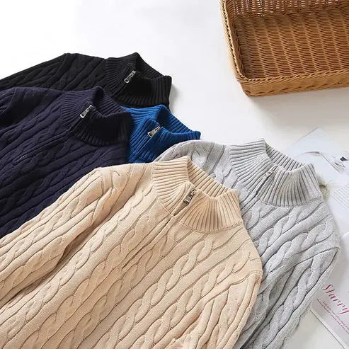 Mens Knitted Sweater Cable Knit Half-Zip Style