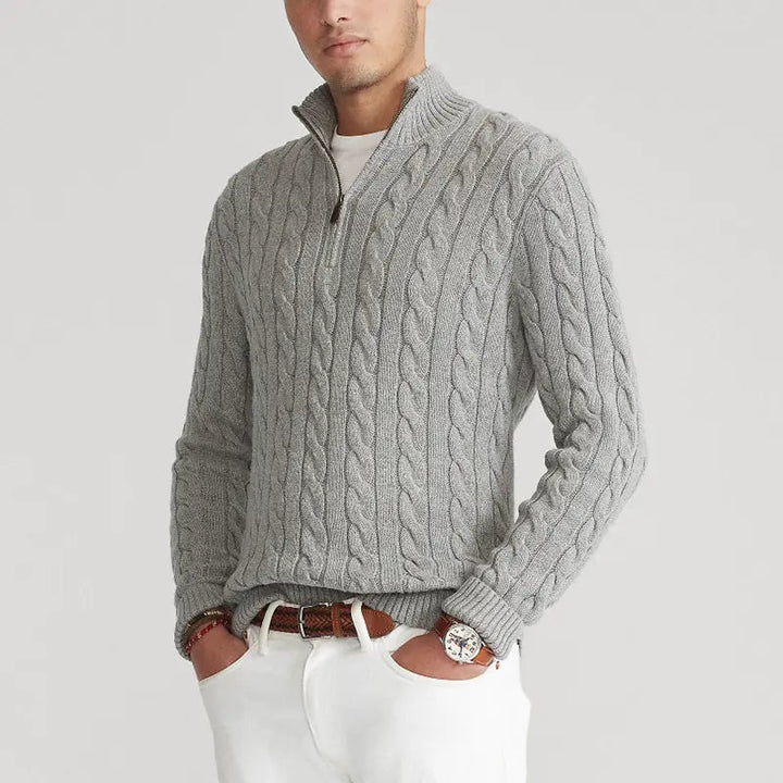 Mens Cable Knit Sweater Quarter Zip Pullover - BritishMode