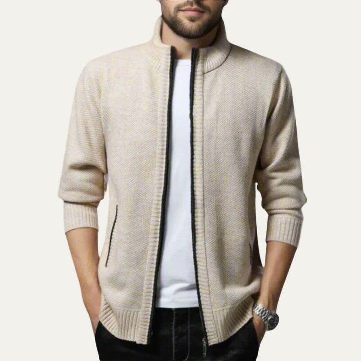 Mens Ribbed Knit Cardigan Jacket Full Zip - BritishMode