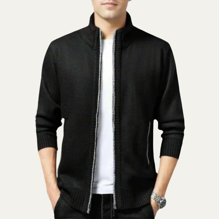 Mens Knit Cardigan Full Zip Stand-Up Collar - BritishMode