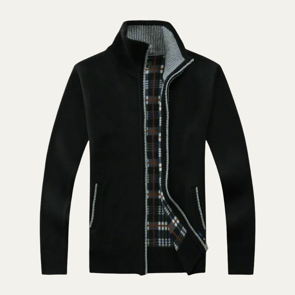 Mens Knit Cardigan Full Zip Stand-Up Collar