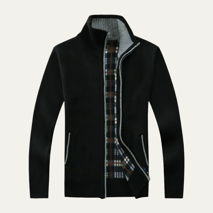 Mens Knit Cardigan Full Zip Stand-Up Collar