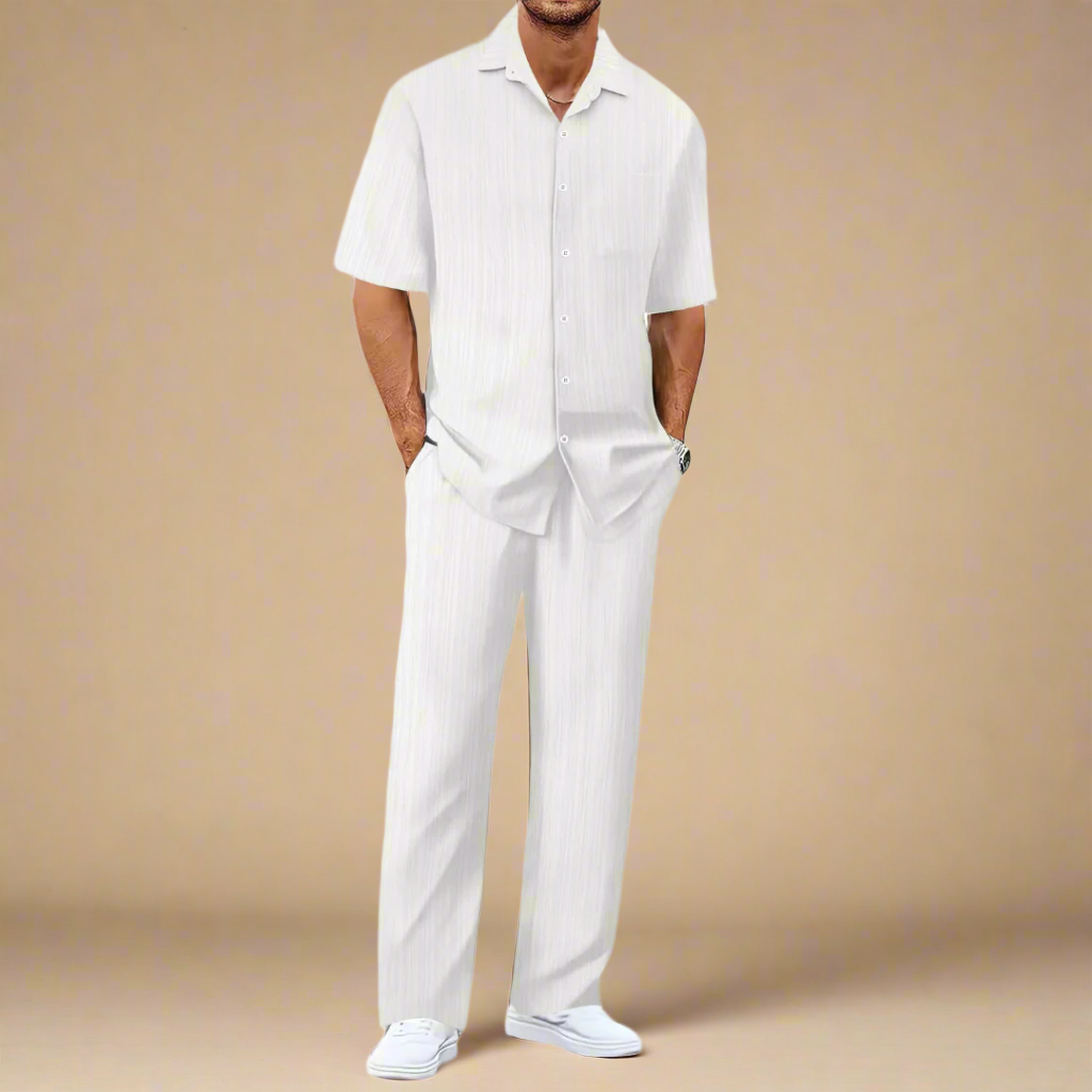 Mens Two-Piece Summer Set with Shirt and Trousers Casual Fit - BritishMode