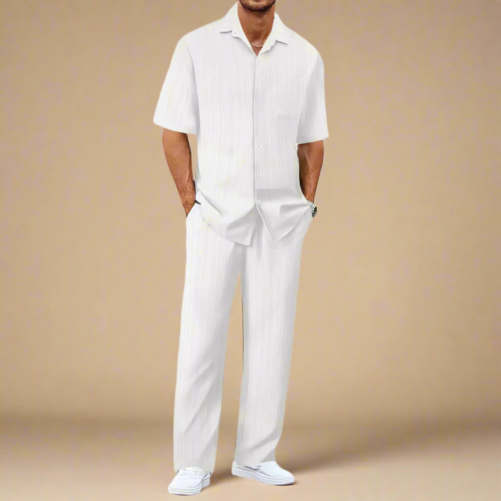 Mens Two-Piece Summer Set with Shirt and Trousers Casual Fit - BritishMode