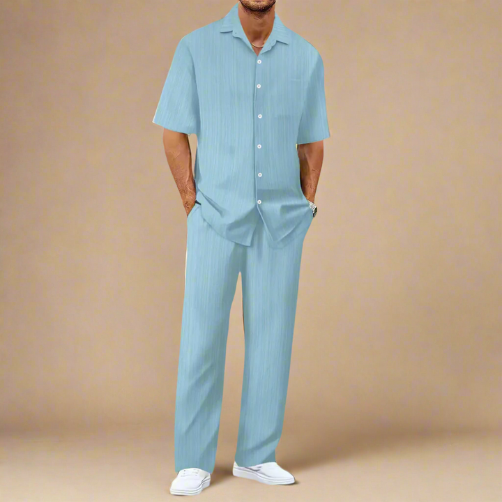 Mens Two-Piece Summer Set with Shirt and Trousers Casual Fit