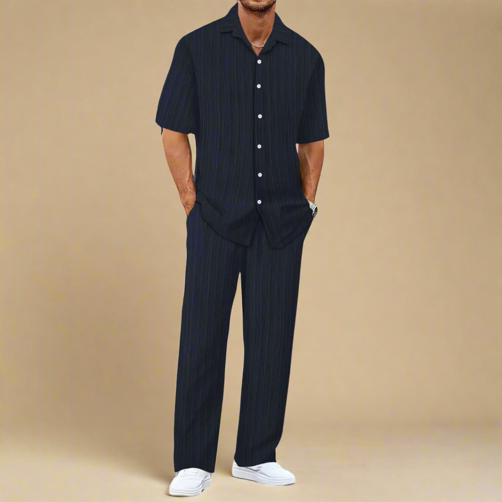 Mens Two-Piece Summer Set with Shirt and Trousers Casual Fit