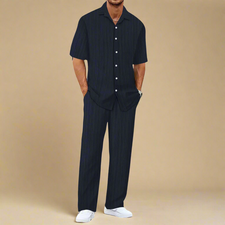 Mens Two-Piece Summer Set with Shirt and Trousers Casual Fit