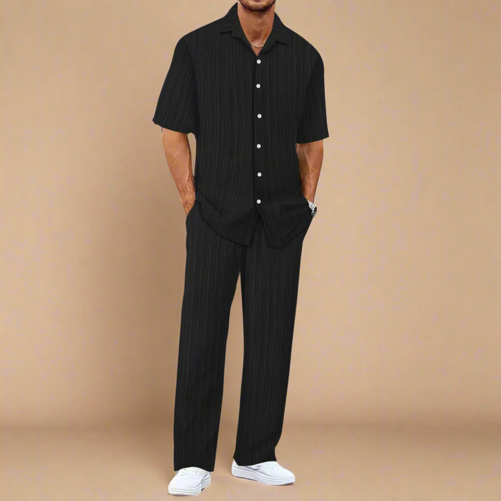 Mens Two-Piece Summer Set with Shirt and Trousers Casual Fit