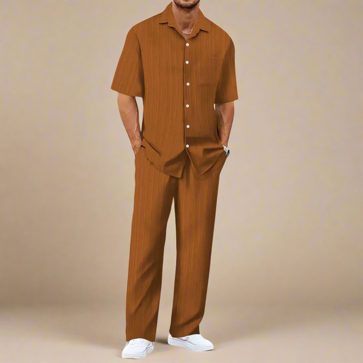 Mens Two-Piece Summer Set with Shirt and Trousers Casual Fit