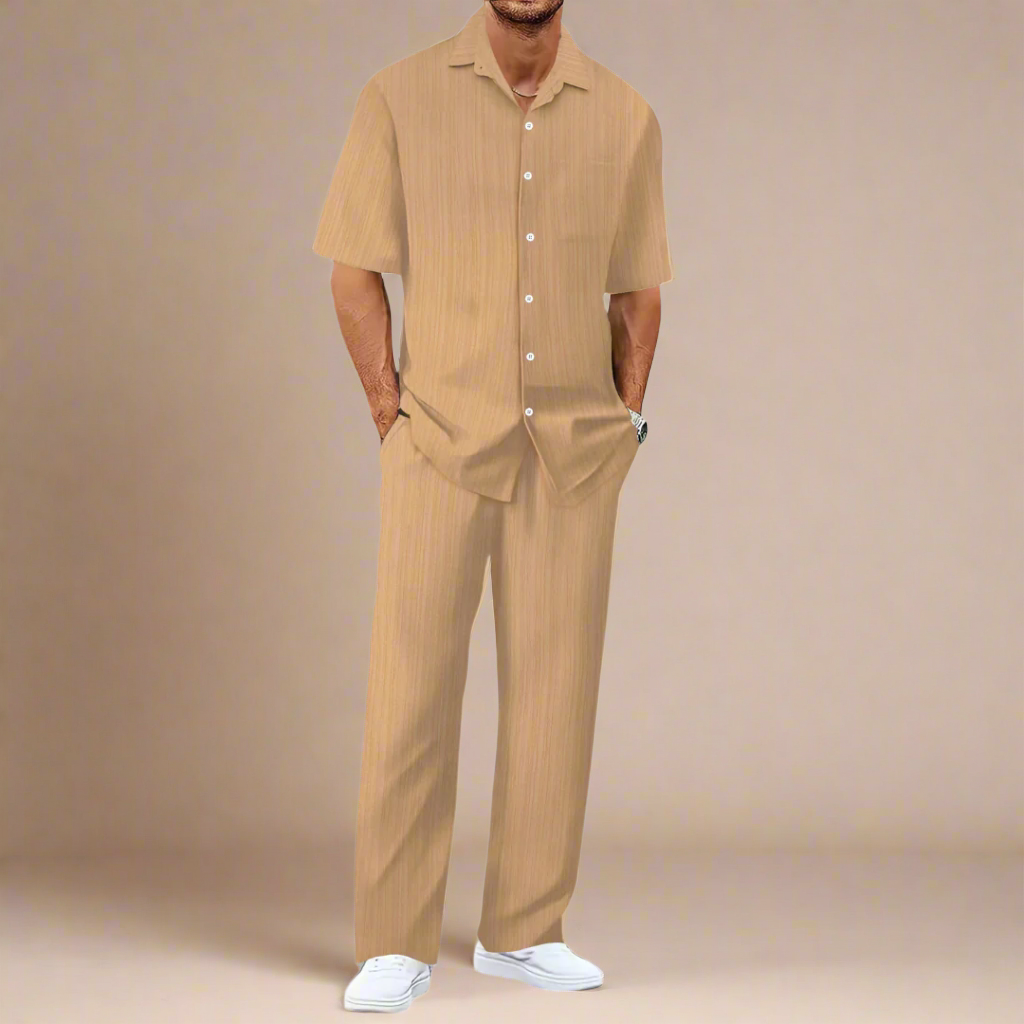 Mens Two-Piece Summer Set with Shirt and Trousers Casual Fit