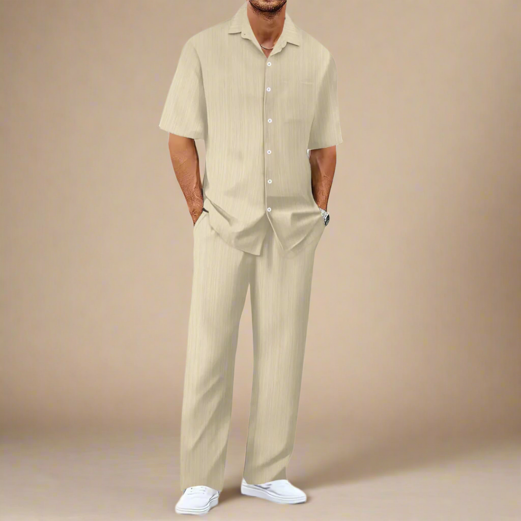 Mens Two-Piece Summer Set with Shirt and Trousers Casual Fit