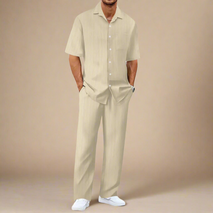 Mens Two-Piece Summer Set with Shirt and Trousers Casual Fit