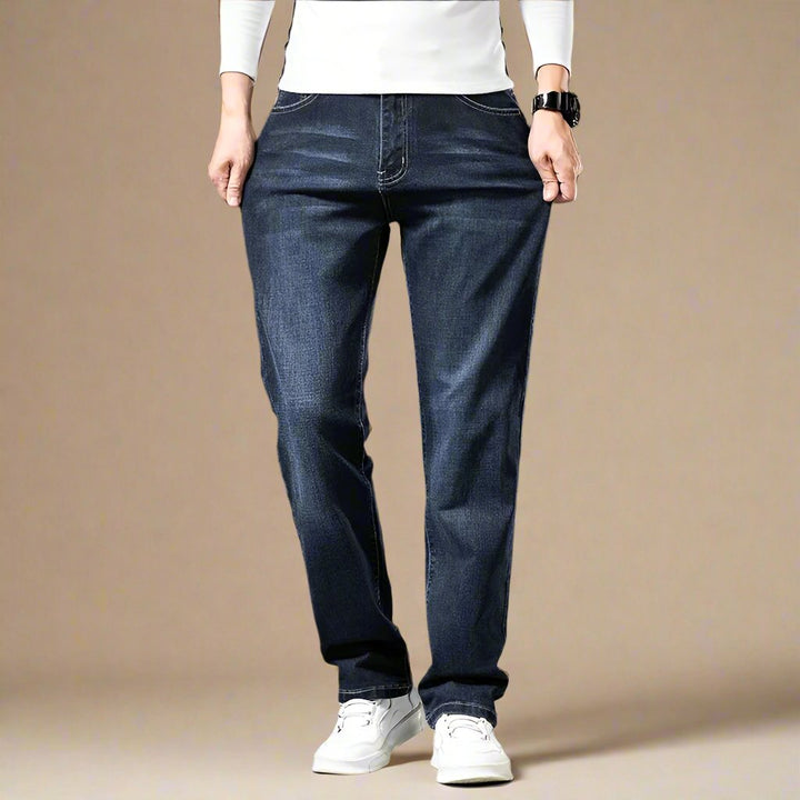 Mens Denim Jeans Casual Wide Leg Regular Fit
