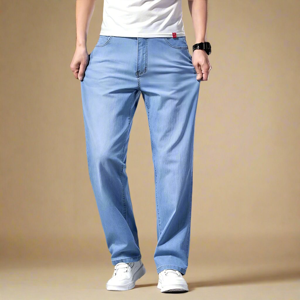 Mens Wide Leg Jeans Stretch Casual Loose Fit - BritishMode