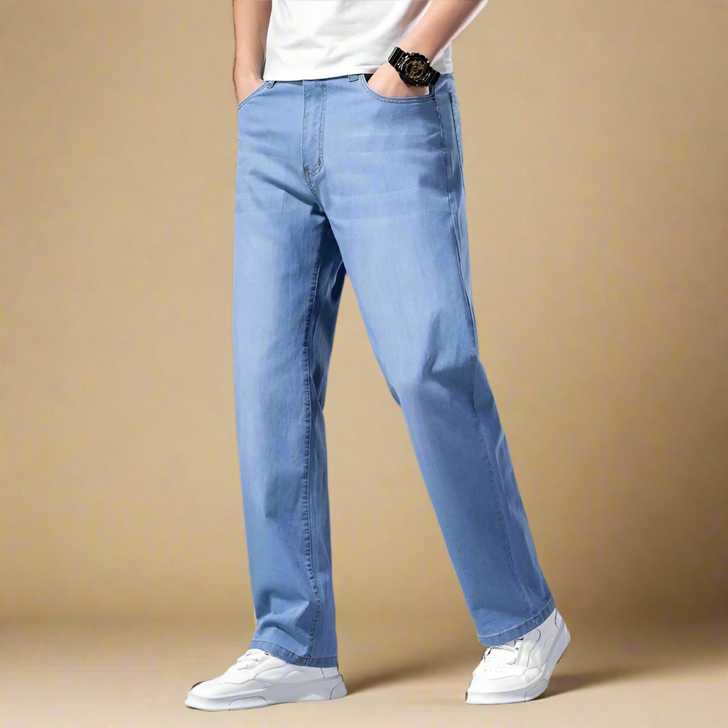 Mens Wide Leg Jeans Stretch Casual Loose Fit