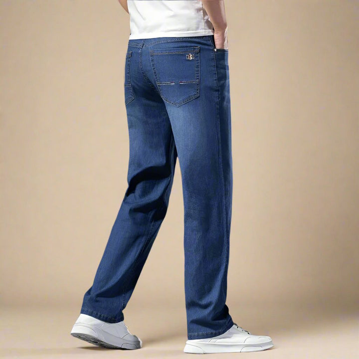 Mens Wide Leg Jeans Stretch Casual Loose Fit