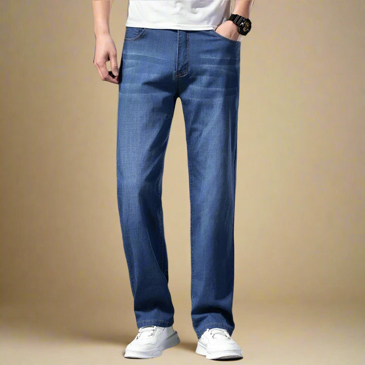 Mens Wide Leg Jeans Stretch Casual Loose Fit