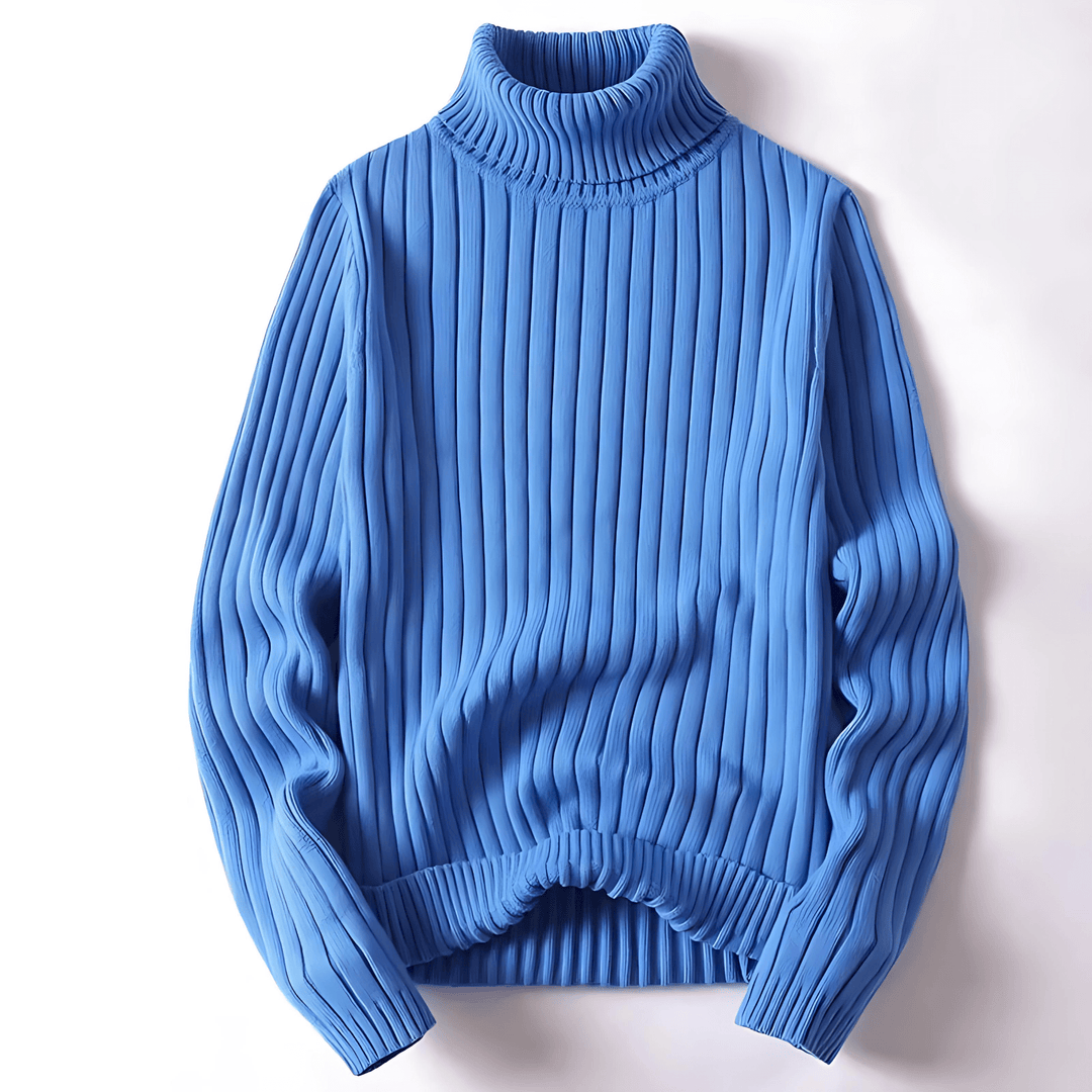 Mens Ribbed Turtleneck Sweater Heavy Gauge Knit - BritishMode