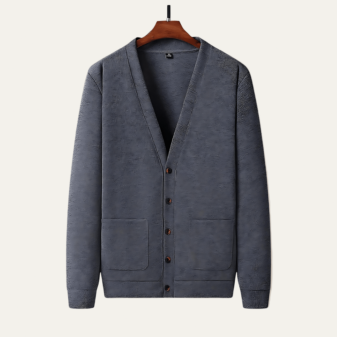 Mens Cardigan Wool V-Neck Button Front Classic Fit - BritishMode