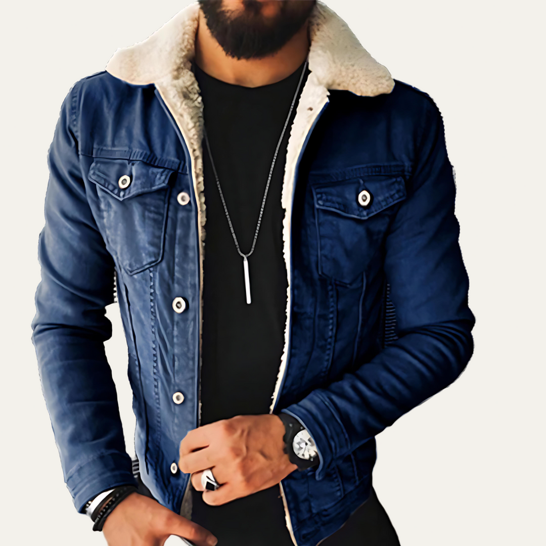 Mens Denim Jacket Shearling Lined Regular Fit - BritishMode
