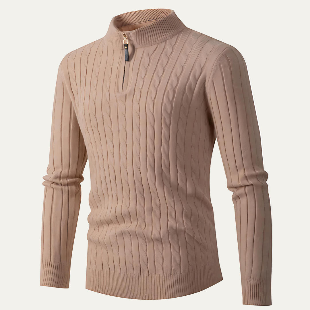 Mens Quarter Zip Sweater Cable Knit Slim Fit - BritishMode