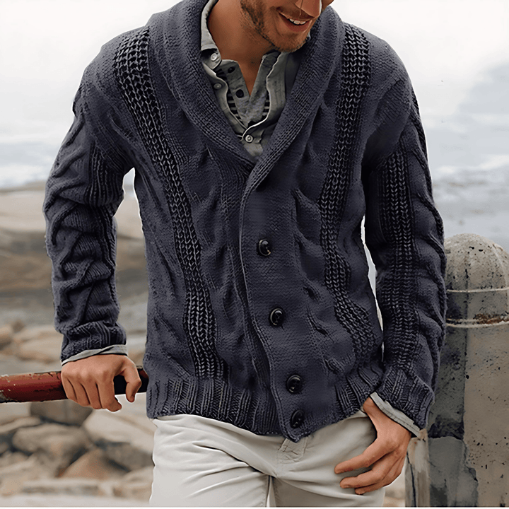 Womens Chunky Knit Cardigan with Shawl Collar - BritishMode