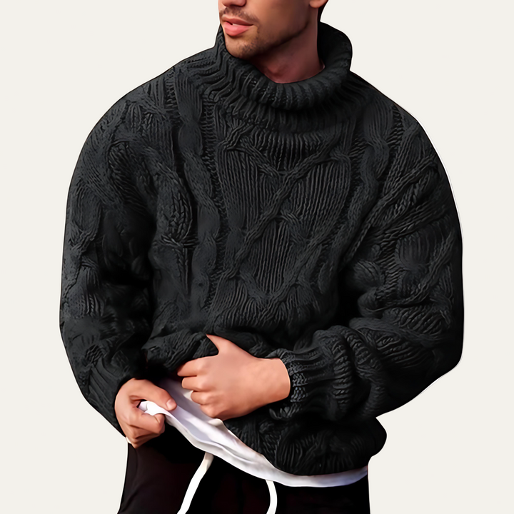 Mens Cable Knit Sweater Turtleneck Chunky Fit - BritishMode