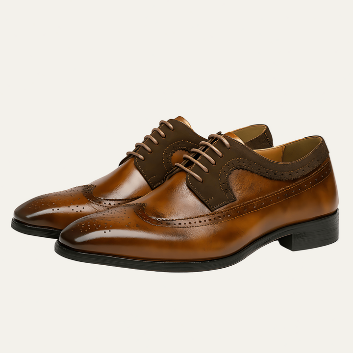 Mens Wingtip Brogue Dress Shoes Leather Classic Fit - BritishMode