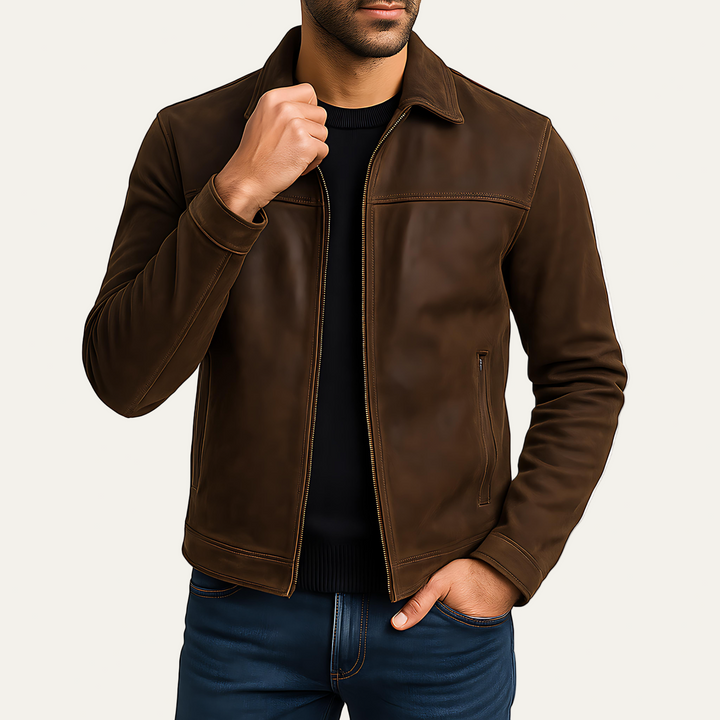 Mens Leather Jacket Minimalist Zip Front - BritishMode
