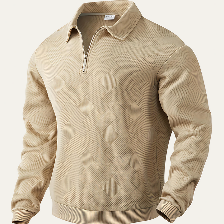 Mens Quarter Zip Polo Sweater Textured Collar - BritishMode
