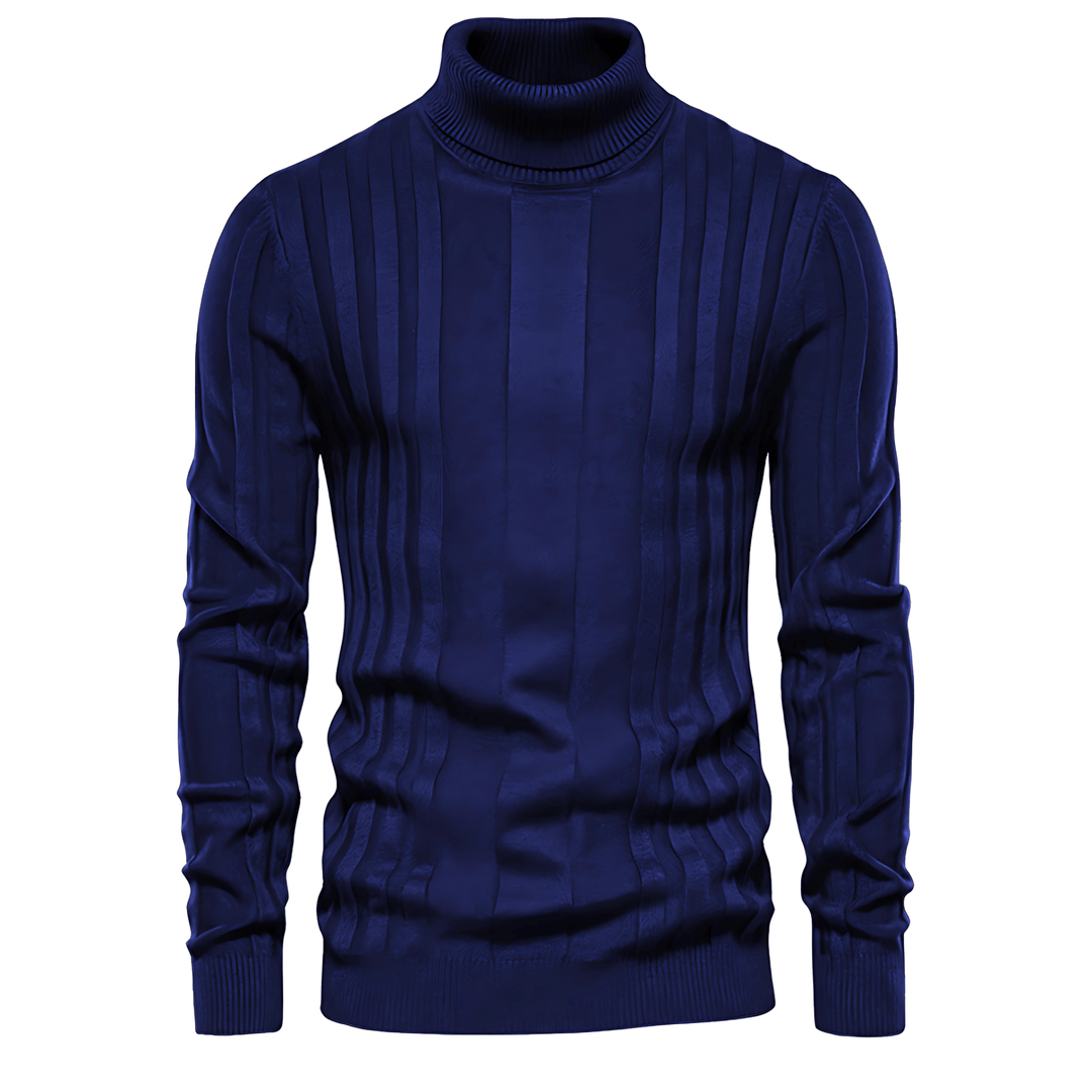 Mens Turtleneck Sweater Ribbed Panel Knit - BritishMode