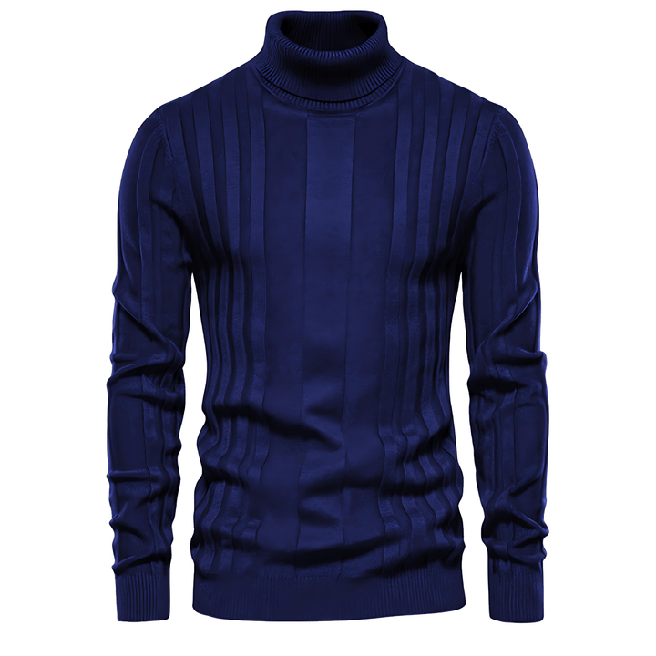 Mens Turtleneck Sweater Ribbed Panel Knit - BritishMode