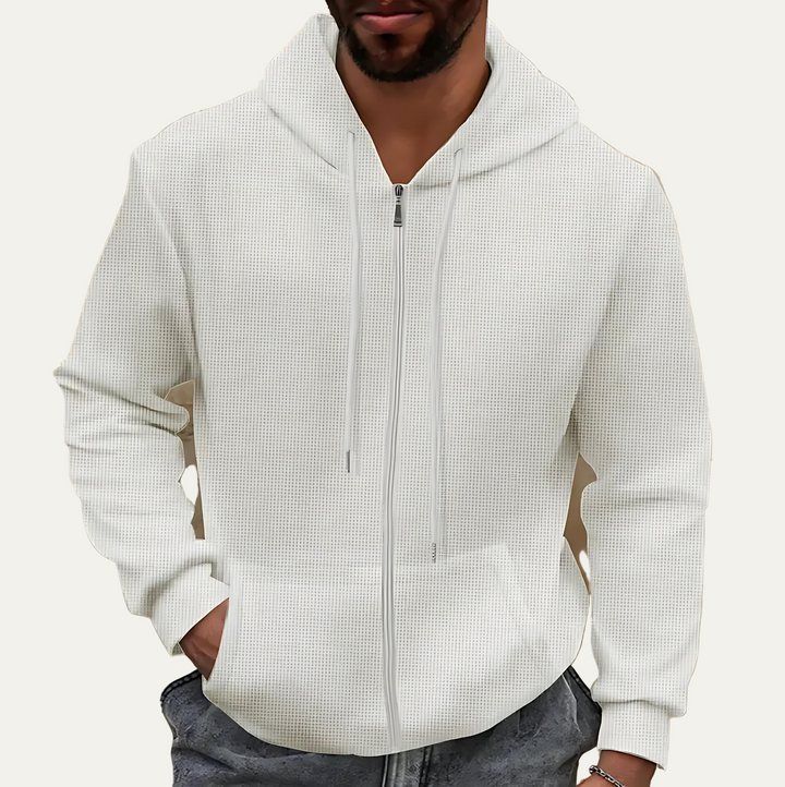 Mens Waffle Knit Hoodie Textured Full Zip - BritishMode