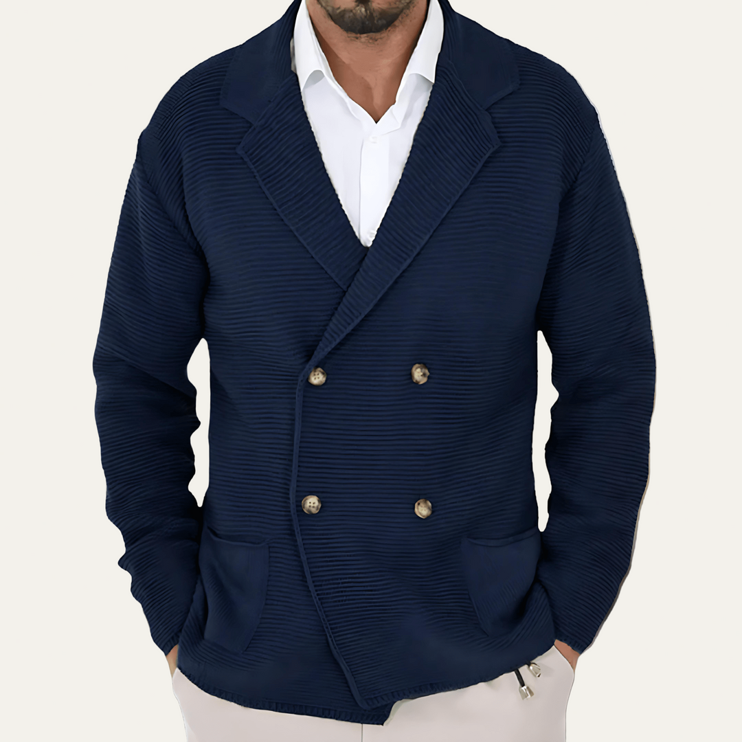 Mens Double-Breasted Blazer Ribbed Knit Fit - BritishMode