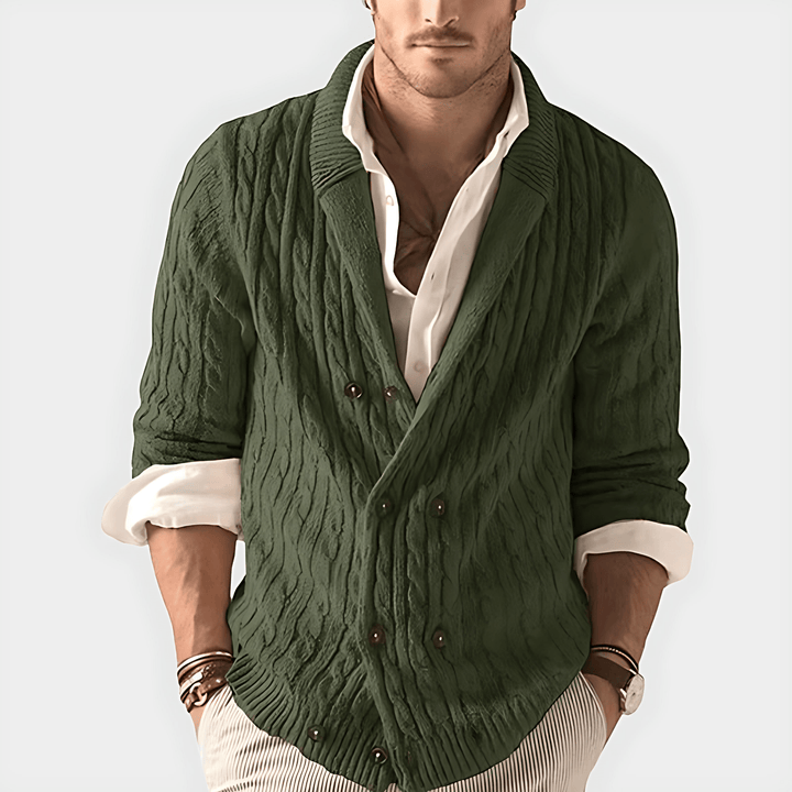 Womens Double-Breasted Knit Cardigan with Shawl Collar - BritishMode