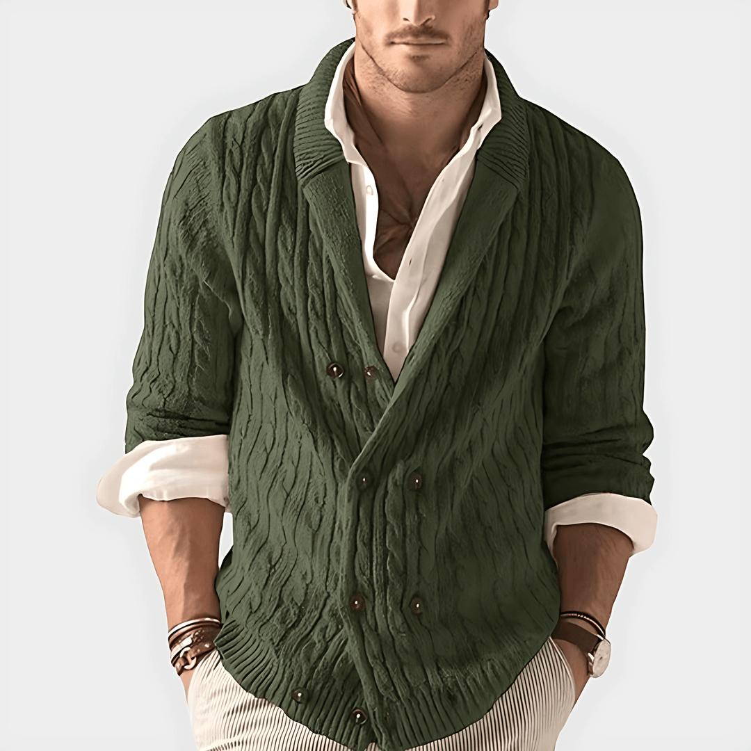 Mens Chunky Knit Cardigan Shawl Collar Button Front - BritishMode