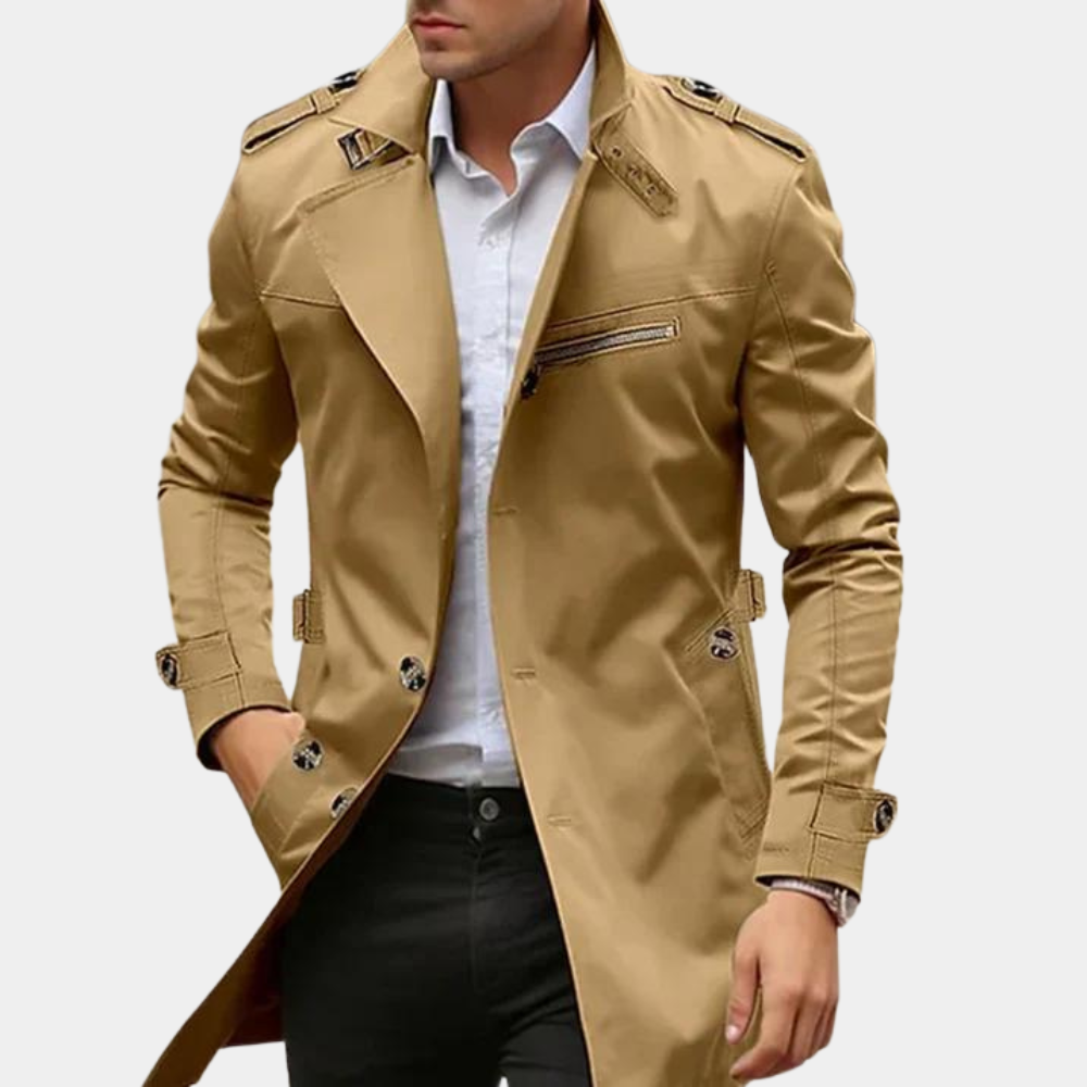 Mens Trench Coat Plaid Lined Military Inspired Fit - BritishMode