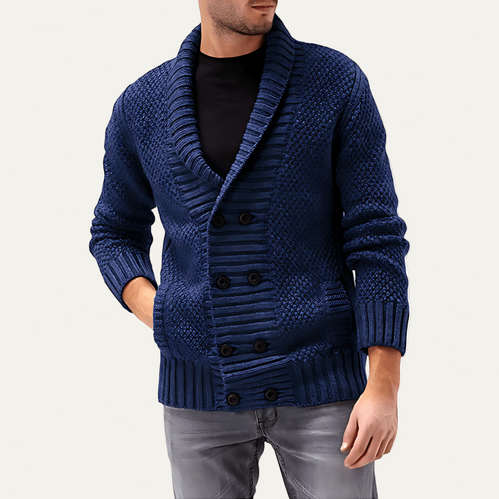 Mens Cardigan Chunky Rib Knit Double Breasted - BritishMode