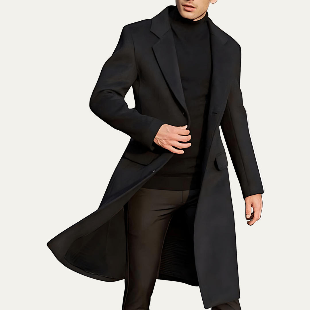 Mens Long Overcoat Single Button Classic Fit - BritishMode