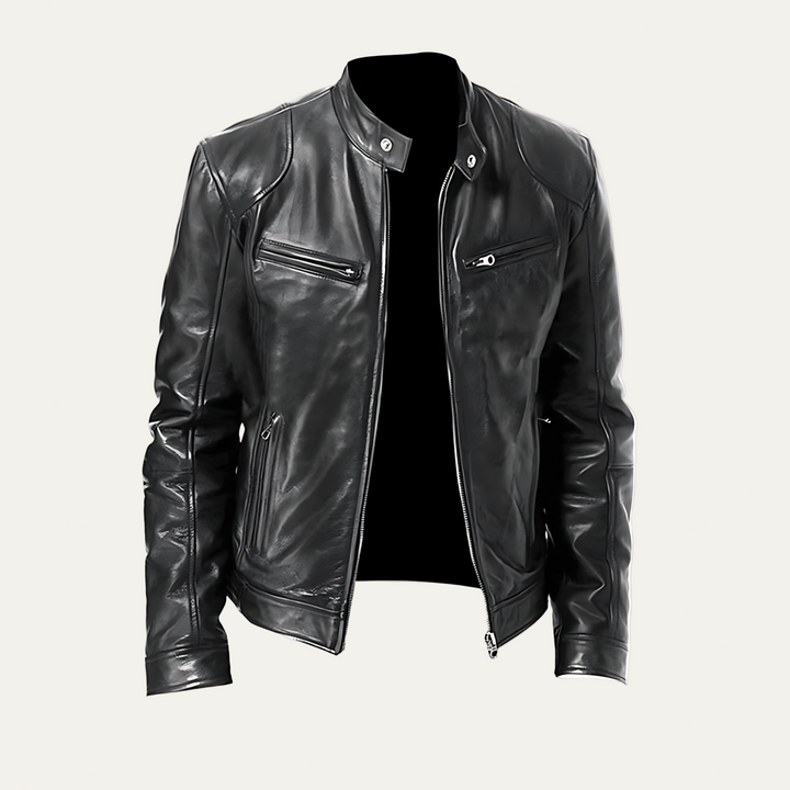 Mens Leather Jacket Classic Racer Zip Front - BritishMode