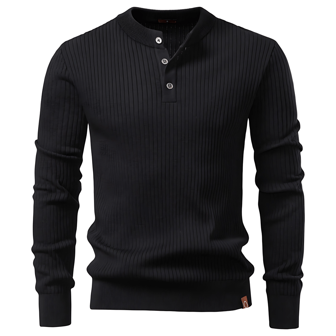 Mens Ribbed Knit Sweater Henley Stand Neck - BritishMode