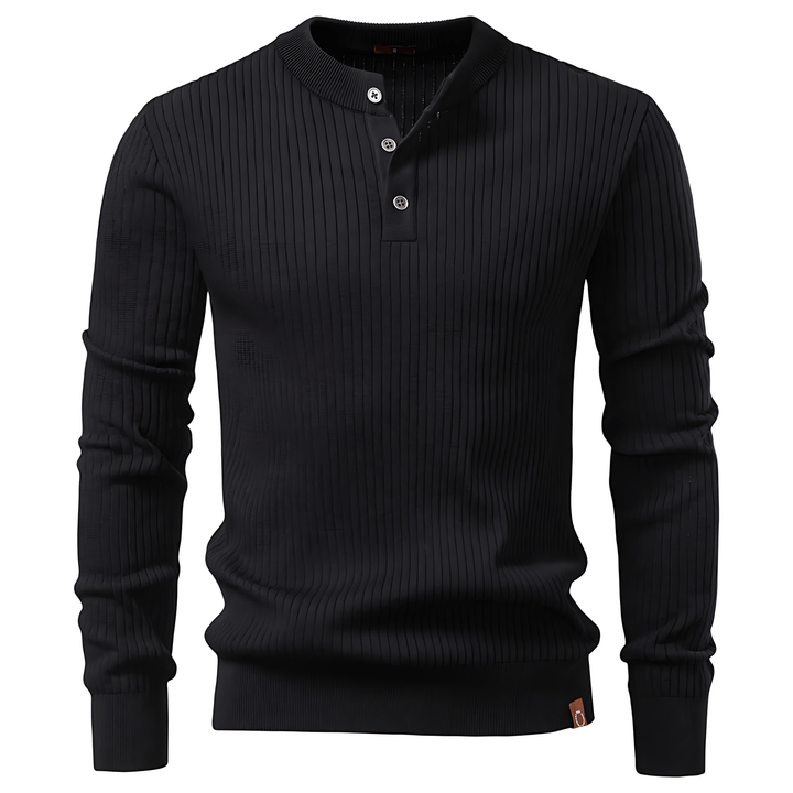 Mens Ribbed Knit Sweater Henley Stand Neck - BritishMode