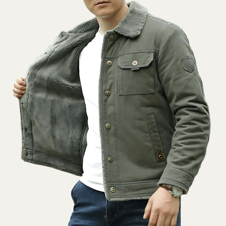 Mens Jacket Shearling Lined Snap Front Closure - BritishMode