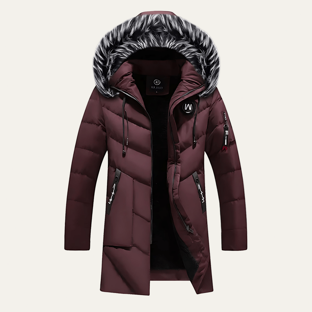 Mens Quilted Parka with Hood and Faux Fur Trim - BritishMode